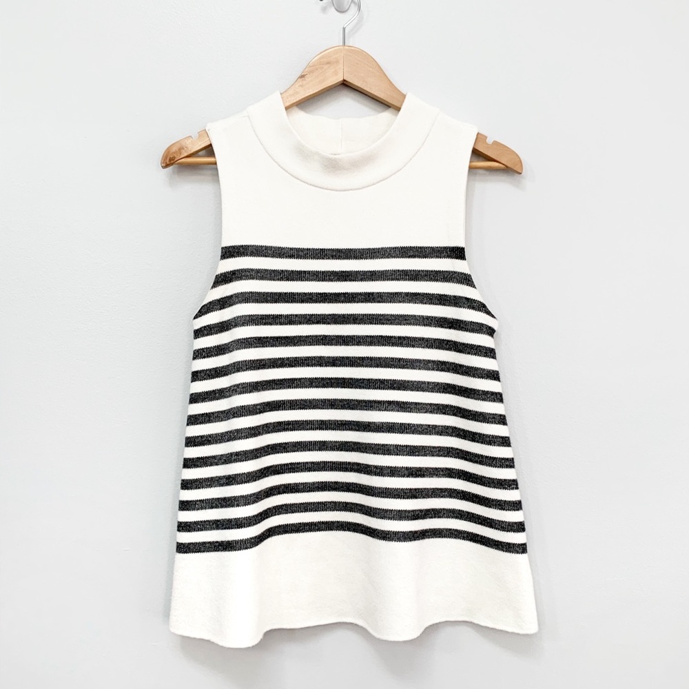 Anthropologie Moth Striped Mock Neck Knit Sleeveless Top Sz M